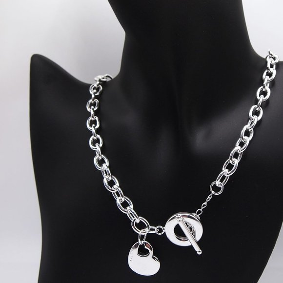 Stunning "Homage" ♥ Heart ♥ w/ Toggle Stamped 925 Sterling Silver Necklace - Picture 8 of 9